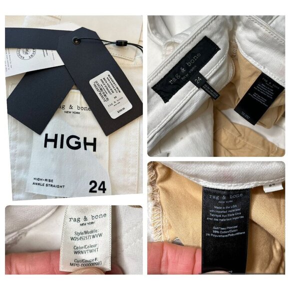 NWT Rag & Bone The Maya High Rise Ankle Straight White Denim Jeans Size 24 - Picture 11 of 11